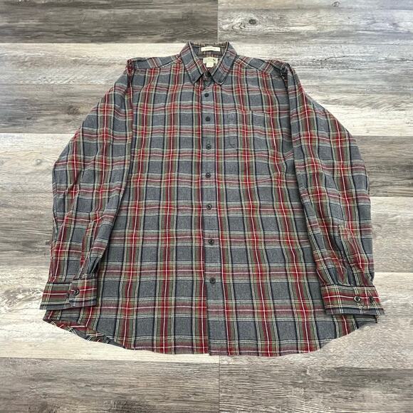 LL Bean Green Gray Scotch Plaid Mens XLT Traditional Fit‎ Flannel Shirt Shacket - Picture 2 of 11